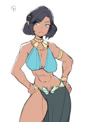 1girls avatar_legends black_body black_hair black_skin breasts dark-skinned_female dark_skin female female_only fully_clothed gerudo_outfit good_artwork kamii_momoru korra muscular muscular_female nickelodeon solo the_avatar the_legend_of_korra thick_thighs water_tribe