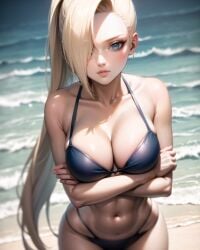 1girls ai_generated beach big_breasts bikini blonde_hair breasts cleavage crossed_arms female female_focus female_only hair_over_one_eye ino_yamanaka long_hair maplechad midriff naruto naruto_(series) naruto_shippuden outdoors solo solo_focus swimsuit very_long_hair voluptuous