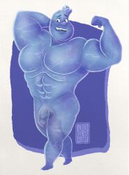 abs anthro balls bara bottomless disney elemental elemental_(pixar) elemental_creature elemental_humanoid flexing_bicep genitals humanoid humanoid_genitalia humanoid_penis john_but_spicy male male_focus male_only muscular muscular_male nervous pecs penis pixar smiling solo topless translucent translucent_body uncut wade_ripple water water_creature