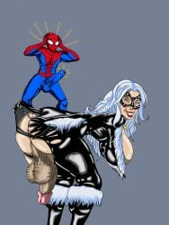 1boy 1futa anus backsack bent_over big_ass big_breasts big_penis black_cat_(marvel) clothed clothing curvy_futa duo felicia_hardy futa_focus futa_sans_pussy futanari latex male male_on_futa male_on_futanari marvel mostly_clothed perineum ripped_clothing ripped_pants solo_focus spider-man_(series) tutacamon27 white_hair wrinkly_balls