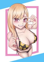 1girls alternate_version_available big_breasts bikini bikini_bottom bikini_top black_bikini blonde_hair breasts cleavage female female_only gyaru hair handwear huge_breasts kitagawa_marin light-skinned_female light_skin lips long_hair long_nails nail_polish nails pink_eyes pink_nail_polish pink_nails ring smile solo sono_bisque_doll_wa_koi_wo_suru swimwear whiter_23_(23whiter)