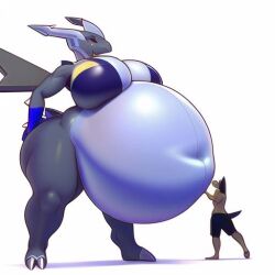 ai_generated anthro belly big_belly big_breasts female huge_belly pokémon_(species) pokemon size_difference thick_thighs zekrom