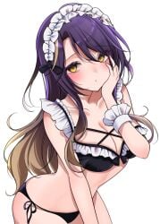 1girls blush female female_only headdress light-skinned_female light_skin looking_at_viewer lua_asuka maid_bikini maid_headdress ngmnoym_(nigi) production_kawaii purple_hair simple_background solo two_tone_hair virtual_youtuber white_background yellow_eyes yellow_hair