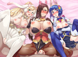 3girls big_breasts blonde_hair blue_eyes blue_hair blush boris_(noborhys) breasts brown_eyes brown_hair catria_(fire_emblem) catria_(spring)_(fire_emblem) censored clothed clothed_sex female fire_emblem fire_emblem:_mystery_of_the_emblem fire_emblem:_shadow_dragon_and_the_blade_of_light fire_emblem_fates fire_emblem_heroes green_eyes hair_over_one_eye holding_hands human kagero_(fire_emblem) kagero_(spring)_(fire_emblem) looking_at_viewer male male_pov missionary missionary_position motion_lines nintendo nipples penis pov pussy sex sharena_(fire_emblem) sharena_(spring)_(fire_emblem) straight vagina vaginal_insertion vaginal_penetration