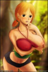 big_breasts breasts female female_only highres large_breasts law67 momo_moto nami nami_(one_piece) one_piece one_piece_film_strong_world pre-timeskip tube_top tubetop