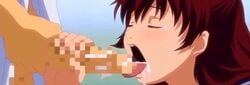 animated brown_hair censored closed_eyes clothing cum cum_explosion cum_in_mouth ejaculation fellatio long_hair love_selection open_mouth oral penis school_uniform stitched tongue uehara_ami