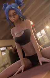 1girls 3d blue_hair dark-skinned_female gym_clothing medium_breasts neon_(valorant) short_hair solo solo_female sportswear tagme talaneon twin_buns two_tone_hair valorant yellow_hair