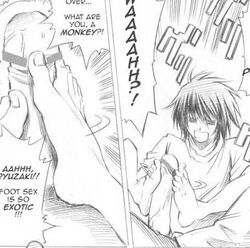 barefoot censored death_note feet footjob l_lawliet male multiple_males tagme yaoi