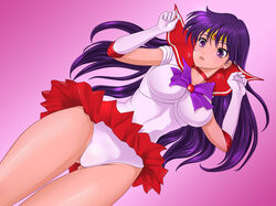 bare_legs bishoujo_senshi_sailor_moon blush cameltoe choker clothing elbow_gloves erect_nipples female female_only fully_clothed gloves human purple_eyes purple_hair rei_hino sailor_mars skirt small_breasts solo sonota_taisei