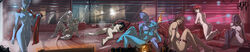 6+girls 7girls alien alien_girl arm_gloves armband asari bald_female bed blue_skin body_markings breasts collar face_markings female female_only ganassa gloves group high_resolution human jack_(mass_effect) kasumi_goto kelly_chambers looking_at_viewer markings mass_effect mass_effect_2 miranda_lawson multiple_girls naked_female nipples nude nude_female pillow presenting purple_skin pussy quarian samara stockings subject_zero sweat tali'zorah_nar_rayya tattoo