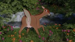 3d_(artwork) ass bambi's_mother blender_(software) capreoline cervine_pussy deer digital_media_(artwork) disney doublestuffed female feral feral_only forest genitals hi_res looking_at_viewer looking_back looking_back_at_viewer mammal mature_female mature_feral mule_deer outside plant presenting presenting_hindquarters presenting_pussy pussy quadruped solo solo_feral teats tree udders water