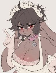 1girls anthro big_breasts bini_(woobin94) blush breasts brown_fur brown_hair bunny_ears cleavage female female_only fur furry lagomorph maid_headdress noona_plz pout red_eyes slit_pupils solo tagme wip