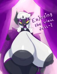 absol albasora_(artist) anthro armwear big_breasts boa_(clothing) bow_accessory breasts clothing female generation_3_pokemon hi_res huge_breasts hyper hyper_breasts legwear massive_areolae massive_breasts neckwear nintendo pokemon pokemon_(species) solo thick_thighs wide_hips yellow_eyes