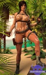 3d athletic athletic_female bag big_breasts breasts brown_hair busty casual dzerodzeroni female female_focus female_only firearm footwear full_body handgun handwear hourglass_figure human lara_croft lara_croft_(survivor) legwear long_hair neckwear pale_skin pinup pinup_pose ponytail standing tactical_nudity tagme tomb_raider tomb_raider_(survivor) weapon wide_hips