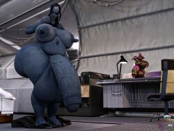 3d 3d_(artwork) bottom_heavy futanari gynomorph hyper hyper_anus hyper_ass hyper_balls hyper_genitalia hyper_penis liara_t'soni mass_effect nude nude_futanari overweight renrenrew