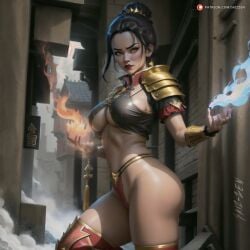 1girls ai_generated armor avatar_legends avatar_the_last_airbender azula black_hair breasts chinese_clothes chinese_clothing female fire fire_nation firebending golden_eyes hair_ornament hairpin revealing_clothes shoulder_pads skizzen stable_diffusion underboob yellow_eyes