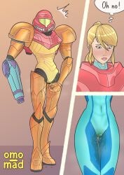 armor armored_samus blue_panties helmet helmet_with_visor metroid omo_mad panties peeing peeing_self samus_aran thought_bubble urine urine_stain urine_stream varia_suit varia_suit_helmet wetting wetting_self zero_suit zero_suit_samus