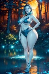 1girls ai_generated big_breasts bikini curvaceous curvy curvy_body curvy_figure female_focus female_only high_heels huge_breasts long_hair looking_at_viewer nature nature_background nature_spirit seductive_smile solo_female stable_diffusion underwear