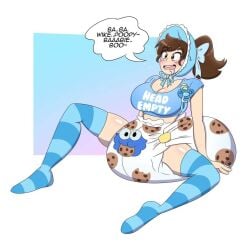 artist_self-insert blue_shirt bonnet cookie_monster diaper drooling kobi-tfs kobi_(kobi) original original_character pacifier sesame_street striped_legwear tagme what