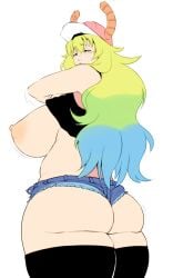 1girls ass big_ass breasts female female_only from_behind huge_ass huge_breasts huge_thighs khexxi large_breasts lifting long_hair looking_at_viewer miss_kobayashi's_dragon_maid quetzalcoatl_(dragon_maid) sideboob solo tagme thick_ass thick_thighs thigh_squish thighhighs