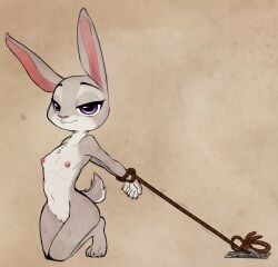 1girls anthro bound breasts disney ears_up female flat_chested genitals hands_tied hi_res judy_hopps kneeling lagomorph leporid mammal pussy rabbit rope smile solo tail viofsa zootopia