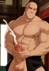 1boy ai_generated artist_request bald_man captain_augustus_black caucasian caucasian_male cum huge_balls huge_cock jackie_chan_adventures male male_only muscles muscular muscular_male solo_male