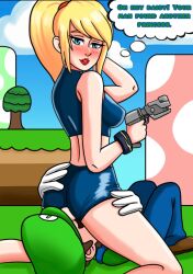 1boy 1girls anilingus anilingus_through_clothes ass ass_grab ass_smothering bimbo blonde_female blonde_hair blue_eyes blush casual_outfit_(metroid) cheating crotch_sniffing defeated dominant_female domination facesitting female grabbing_ass grabbing_legs looking_at_viewer looking_back luigi male mario_(series) metroid milkyocelotl new_super_mario_bros._2 nintendo romantic samus_aran smelling smelling_ass speech_bubble submissive_male super_smash_bros. text_bubble tight_ass tight_clothing zero_suit_samus