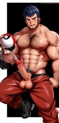 1boy ai_generated chest_hair cum male_only muscular norman_(pokemon) pokemon