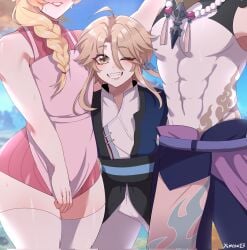 3boys aether_(genshin_impact) crossdressing crossover family femboy femboy_mom gay genshin_impact honkai:_star_rail honkai_(series) hoyoverse male male_focus male_only mihoyo small_male smile thick_thighs trap wide_hips xiao_(genshin_impact) ximena83 yanqing_(honkai:_star_rail) yaoi