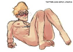 1boy blonde_male glasses hairy hairy_legs hairy_male male_only my_time_at_sandrock pathea_games rian_(my_time_at_sandrock) spicy_paofia