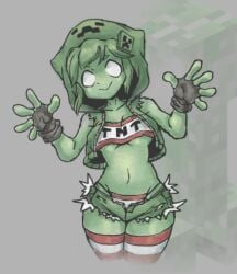 barely_clothed belly belly_button crae creeper creeper_(minecraft) creeper_girl female female_focus female_only green_body green_hair green_skin minecraft panties striped_clothing striped_legwear striped_panties stripes thick_thighs thigh_highs thighhighs thighs thighs_together underboob white_eyes