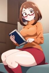 1girls ai_generated blush_stickers bob_cut book brown_hair glasses knee_socks kneehighs kneesocks my_hero_academia nai_diffusion ochako_uraraka orange_sweater red-framed_glasses red_skirt red_socks red_stockings shounen_jump socks stable_diffusion sweater thick_ass thick_thighs velma_dinkley_(cosplay)