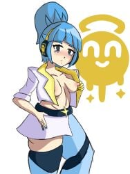 blue_hair brawl_stars breasts female_only janet_(brawl_stars) nipples patas_(artist) popstar_janet