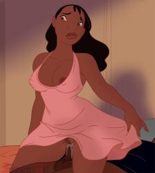 1boy 1girls 2023 accurate_art_style areola_slip areolae bed big_penis black_fur breasts cleavage clothing cowgirl_position cum cum_drip cum_in_pussy cum_inside cum_on_hand cum_on_leg dark-skinned_female dark-skinned_male dark_skin disney dress faceless_male female going_commando hairy_pussy interracial inusen lilo_and_stitch male nani_pelekai nude nude_female penis pubic_hair pussy reverse_cowgirl_position sex