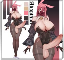 1futa adoptable animal_ears balls bare_shoulders big_balls big_breasts big_penis breasts bunny_costume bunny_ears bunnysuit busty character_sheet cock covering_mouth dick dickgirl earring earrings futa_only futanari gigantic_penis gloves half_gloves hips horny huge_breasts huge_cock hung hung_futanari large_breasts large_penis legs long_legs mouth_covered original_character penis pink_eyes pink_hair solo standing thick_thighs thighs thin_waist unbeller wide_hips