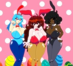 3girls black_hair blue_hair brown_hair bunny_ears bunny_girl bunnysuit carol_(bbpanzu) easter female female_only friday_night_funkin friday_night_funkin_mod girlfriend_(friday_night_funkin) huge_breasts long_hair multiple_girls original_sky_(friday_night_funkin) pantyhose sky_(friday_night_funkin) thick_thighs xml_xrossover(artist)