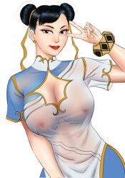 areolae benjicomix busty capcom chinese_clothes chun-li cleavage cleavage_cutout female female_focus female_only hourglass_figure nipples pinup pinup_pose pose posing see-through street_fighter street_fighter_6 tagme wide_hips