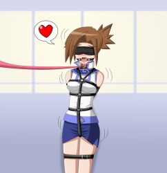 1girls 2d alyssa_(yu-gi-oh!_duel_links) blindfold blindfolded blush bondage bondage_harness collar drooling female female_only femsub gagged griever3610 leash open_mouth open_mouth_gag shaking short_hair solo solo_female speech_bubble submissive_female yu-gi-oh! yu-gi-oh!_duel_links yu-gi-oh!_gx