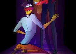 blue_clothing caught_on_camera co countryhumans cum_in_mouth cum_on_penis drooling german_flag germany germany_(countryhumans) glowing hands_on_legs looking_at_viewer male_only red_body red_penis russia russia_(countryhumans) treshik yellow_body