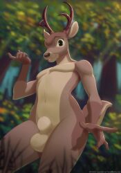 animal_genitalia anthro antlers balls bambi_(film) deer disney genitals horn lunalei male mammal nude original_character outside sheath solo_male