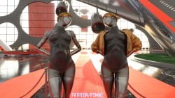 2girls atomic_heart ballerina big_ass big_nipples breasts clothed faceless_character faceless_female female female_only fit fit_female hourglass_figure huge_dildo humanoid humanoid_penetrated large_dildo large_insertion masturbation psmike robot robot_girl robot_humanoid squirt squirting stomach_bulge stomach_deformation suit the_twins_(atomic_heart) wide_hips yuri