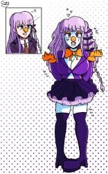 1girls cleavage clown clown_girl clown_makeup clown_nose clownification coupytf danganronpa female female_only hair_growth huge_ass huge_breasts kirigiri_kyouko open_clothes skin_color_change solo story_at_source straight_hair thick_thighs transformation wide_hips