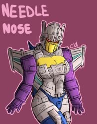 armor breasts chromexorannex cleavage cleavage_cutout cybertronian decepticon female female_focus female_only fembot helmet humanoid_robot mask mechanical mouthguard needlenose ourobouro panties robot robot_girl rule_63 thighhighs transformers transformers_g1 wings