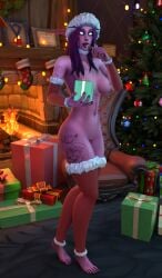 3d aeleana big_breasts blizzard_entertainment candy_cane christmas mrtaxman night_elf original_character pussy solo tattoo warcraft winter_veil world_of_warcraft