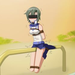 1girls 2d blindfold blindfolded blush bondage female female_only griever3610 madison_(yu-gi-oh!_duel_links) rope rope_bondage rope_harness shaking shivering short_hair solo solo_female sweating yu-gi-oh! yu-gi-oh!_duel_links yu-gi-oh!_gx