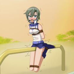 1girls 2d blush bondage drooling female female_only gagged griever3610 madison_(yu-gi-oh!_duel_links) open_mouth open_mouth_gag rope rope_bondage rope_harness shaking shivering short_hair solo solo_female sweating yu-gi-oh! yu-gi-oh!_duel_links yu-gi-oh!_gx