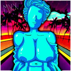 abstract beach big_breasts breasts female female_only looking_at_viewer mxx naked naked_female original palm palm_trees palms statue vaporwave