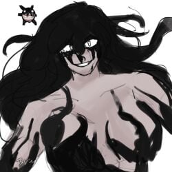 1girls black_eyes black_hair breasts doors_(roblox) evil_smile female highres humanized large_breasts long_hair non-web_source nude roblox roblox_game screech_(doors) smile tagme tentacle tentacle_hair