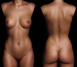 1girls 3d_(artwork) areolae ass black_background breasts hips landing_strip large_breasts nipples nude pubic_hair simple_background thighs tummy uncensored vagina