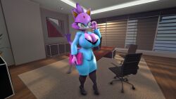 3d big_breasts blaze_the_cat cleavage female female_only furry furry_only office_lady shocking_(artist) sonic_(series) sonic_the_hedgehog_(series) tagme